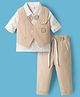 WOW Clothes Cotton Woven Full Sleeves Solid 3 Piece Party Suit With Bow Applique - Beige