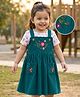 Babyhug Cotton Woven Frock & Half Sleeves Inner Tee With Floral Print & Embroidery - Olive Green