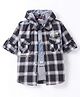 Rikidoos Full Sleeves Checked Hooded Shirt With Typography Printed Tee - Black & Grey