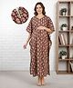 Bella Mama Cotton Woven Half Sleeves Maternity Nursing Kaftan With Floral Print - Brown