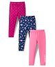 Babyhug Cotton Lycra Knit Full Length Leggings With Floral & Polka Dot Print Pack of 3 - Navy Blue Light & Dark Pink