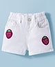 Bonfino Woven Above Knee Length High-Waist Twill Bermuda Shorts with Strawberries Embroidery - Off White