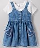 Babyhug Cotton Woven Half Sleeves Solid Colour T-Shirt & Frock with Heart Patch - Blue