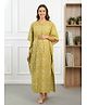 Bella Mama Cotton Woven Half Sleeves Maternity Kaftan With Floral Print - Lime Green