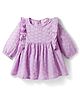 Bonfino Cotton Lyocell Woven Full Sleeves Dress Schiffli with Ruffles Detailing - Lilac