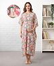 Bella Mama Cotton Woven Half Sleeves Maternity Nursing Kaftan with Floral Print - Multicolor