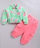M'andy Cotton Blend Woven Full Sleeves Tropical Leaves Printed Jacket & Pant Set - Multi Colour