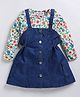 M'andy Denim Woven Solid Pinafore Dress With Full Sleeves Tee - Multi Colour