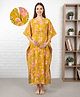 Bella Mama Cotton Woven Half Sleeves Maternity Kaftan With Floral Print - Yellow