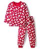 Kookie Kids Single Jersey Knit Full Sleeves Co-ords Night Suit With Text Print - Red