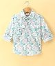 Rikidoos Full Sleeves Abstract Printed Shirt  - Sea Green & White