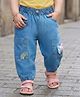 Babyoye Woven Full Length Denim Jeans with Rainbow Embroidery & Bunny Applique - Navy Blue