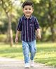 Babyhug Cotton Denim Full Sleeves Striped Shirt & Jeans Pant Set - Blue
