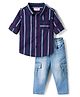 Babyhug Cotton Denim Full Sleeves Striped Shirt & Jeans Pant Set - Blue