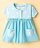 CUCUMBER Interlock Knit Half Sleeves Frock with Star Print & Stripes - Aqua Blue
