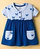 CUCUMBER Interlock Knit Half Sleeves Striped Frock with Butterfly Print - Blue