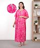 Bella Mama Cotton Woven Half Sleeves Maternity Kaftan With Floral Print - Pink