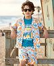 OLLINGTON ST. Cotton Knit Floral Printed Half Sleeves Shirt & Shorts Set With Inner Tee - Multicolor
