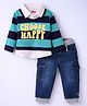 Babyhug Single Jersey Knit Full Sleeves Striped Twofer T-Shirt & Denim Jeans Set - Multicolor