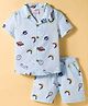 Simply Premium Cotton Knit Half Sleeves Co-ords Shirt & Shorts Set with Space Theme Print - Light Blue