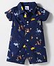Simply Premium Poplin Knit Half Sleeves Romper with Dino Print - Navy Blue