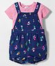Simply Premium Looper Knit Half Sleeves T-Shirt & Dungaree with Floral Print - Navy Blue