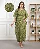 Bella Mama Cotton Woven Half Sleeves Maternity Kaftan With Floral Print - Olive Green