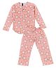 Earth Conscious Cotton Knit Full Sleeves Stars Printed Coordinating Night Suit Set - Peach
