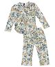 Earth Conscious Cotton Knit Full Sleeves Leaves Printed Coordinating Night Suit Set - Off White