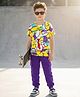 OLLINGTON ST. Cotton Knit Half Sleeves Printed T-Shirt & Joggers Set - Multicolor & Purple