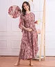 Bella Mama Cotton Woven Half Sleeves Maternity Nursing Kaftan with Floral Print - Dark Red