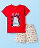 CUCUMBER Sinker Knit Half Sleeves Shorts Night Suit With Skateboarding Print - Red