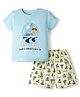 CUCUMBER Sinker Knit Half Sleeves Shorts Night Suit With Boat Print - Light Blue