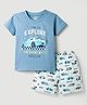 CUCUMBER Sinker Knit Half Sleeves Shorts Night Suit With Vehicle Print - Light Blue & White