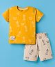 CUCUMBER Sinker Knit Half Sleeves Shorts Night Suit With Light House Tower Print - Yellow