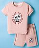 CUCUMBER Sinker Knit Half Sleeves Shorts Night Suit With Text Print - Peach