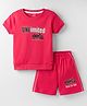 CUCUMBER Sinker Knit Half Sleeves Shorts Night Suit with Text Print - Red