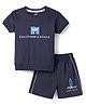 CUCUMBER Sinker Knit Half Sleeves Shorts Night Suit With Text Print - Black