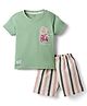 CUCUMBER Sinker Knit Half Sleeves Shorts Night Suit with Patch Detailing & Stripes - Light Green