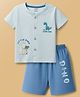 CUCUMBER Sinker Knit Half Sleeves Shorts Night Suit with Animal Print - Light Blue
