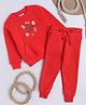 Knitting Doodles Fleece Knit Christmas Theme Full Sleeves The Cookie Crew Text Patch Detailed Winter Sweatshirt With Joggers Set - Red