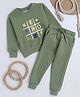 Knitting Doodles Fleece Knit Full Sleeves Hero Text Printed Winter Sweatshirt With Joggers Set - Olive Green