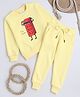 Knitting Doodles Fleece Woven Full Sleeves Six Pack Text Printed Winter Sweatshirt With Jogger Set - Light Yellow