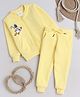Knitting Doodles Fleece Woven Full Sleeves Astronaut Printed Light Winter Sweatjacket With Jogger Set - Light Yellow