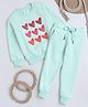 Knitting Doodles Fleece Woven Full Sleeves Hearts Printed Winter Sweatshirt With Jogger Set - Sea Green