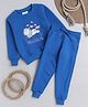 Knitting Doodles Fleece Woven Full Sleeves Unicorn Printed Winter Sweatshirt With Jogger Set - Blue