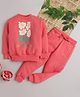 Knitting Doodles Fleece Woven Full Sleeves Floral Printed Winter Sweatshirt & Jogger Set - Pink