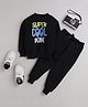 Knitting Doodles Fleece Woven Full Sleeves Super Cool Dude Text Printed Winter Sweatshirt & Jogger Set - Black