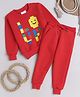 Knitting Doodles Fleece Woven Full Sleeves Blocks Printed Printed Sweatshirt With Joggers Set - Red
