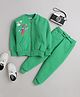 Knitting Doodles Fleece Woven Full Sleeves Airplane & Rainbow Printed Jacket With Joggers Set - Green